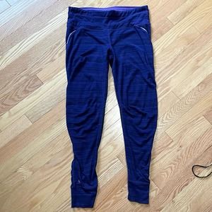 Athleta Relay Purple/Blue Striped Cropped Capri Leggings Pants